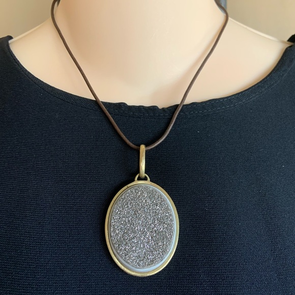 Marcia Moran * Beautiful Gold & Silver Druzy Pendant Necklace - Picture 4 of 11